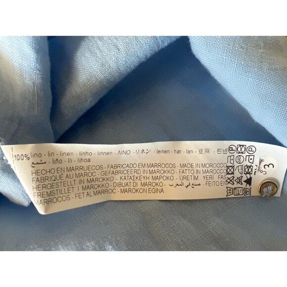 Zara Light Blue 100% Linen Button-Up Shirt With Roll Tab Sleeves & Front Pocket - Picture 5 of 5